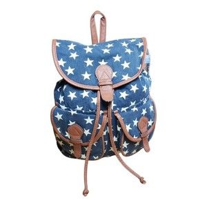 Mondo Bags Patriotic Blue White Star Fabric Backpack Bookbag Faux Leather Detail